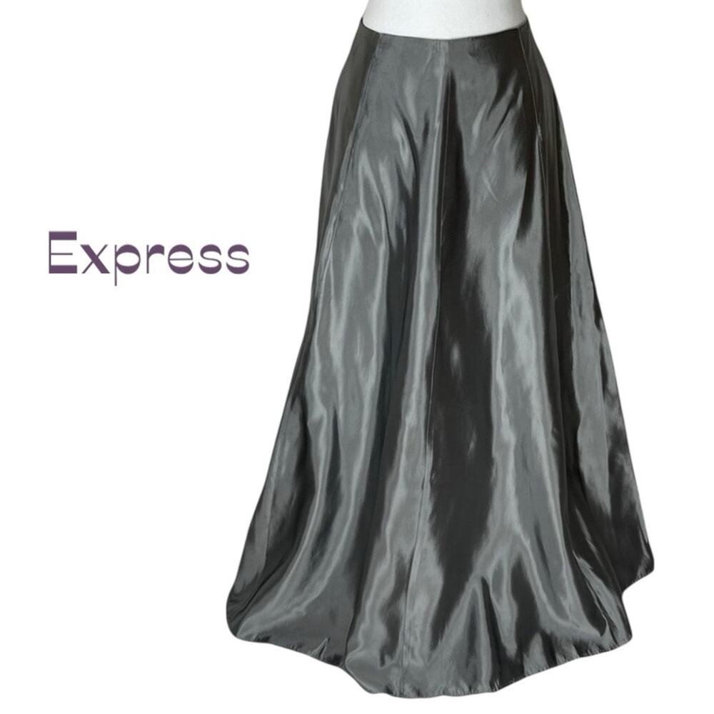 Express Metallic Gunmetal Gray Rave Disco Glam Maxi Skirt NWOT Size 3/4